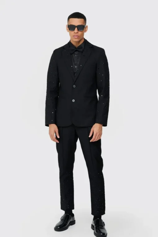 Rhinestone Sleeve Slim Fit Suit