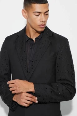 Rhinestone Sleeve Slim Fit Suit