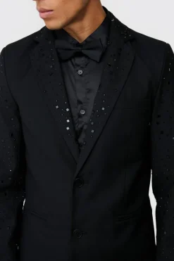 Rhinestone Sleeve Slim Fit Suit