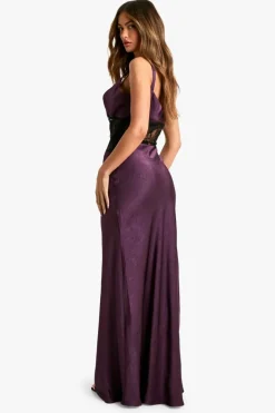 Satin Lace Column Maxi Dress
