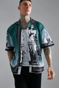 Satin Oversized Revere Statue Border Shirt