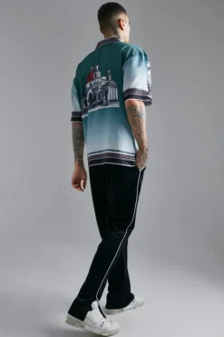 Satin Oversized Revere Statue Border Shirt