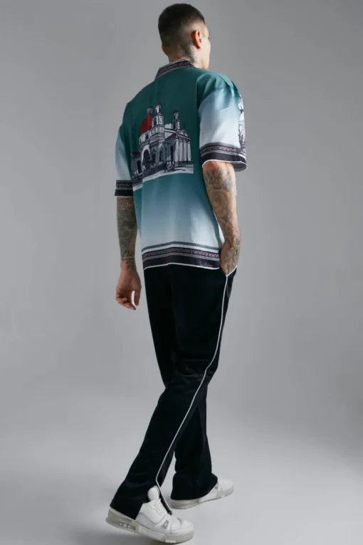 Satin Oversized Revere Statue Border Shirt