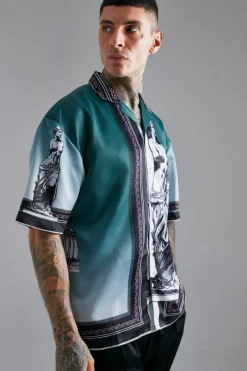 Satin Oversized Revere Statue Border Shirt