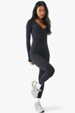 Seamless Sculpt Waist Plunge Long Sleeve Unitard