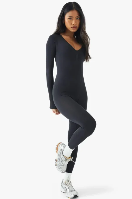 Seamless Sculpt Waist Plunge Long Sleeve Unitard