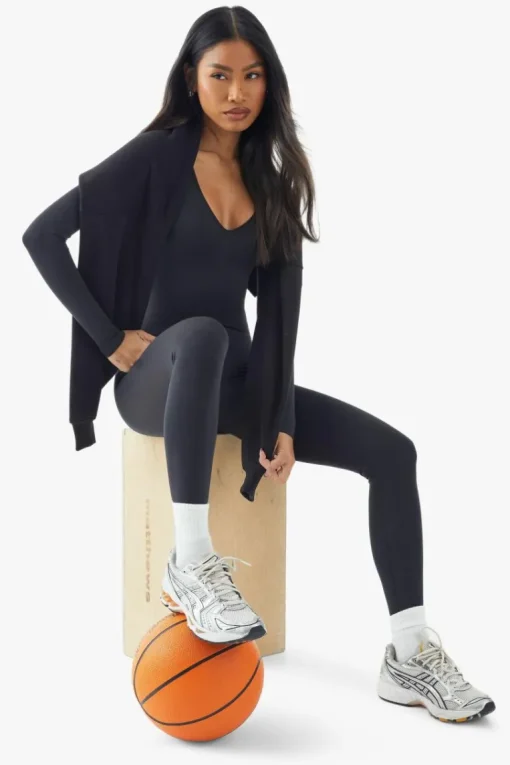 Seamless Sculpt Waist Plunge Long Sleeve Unitard