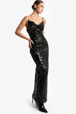 Sequin Cowl Neck Maxi Slip Dress