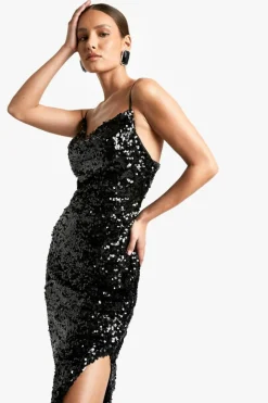 Sequin Cowl Neck Maxi Slip Dress
