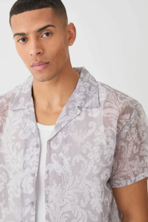 Short Sleeve Boxy Baroque Sheer Shirt