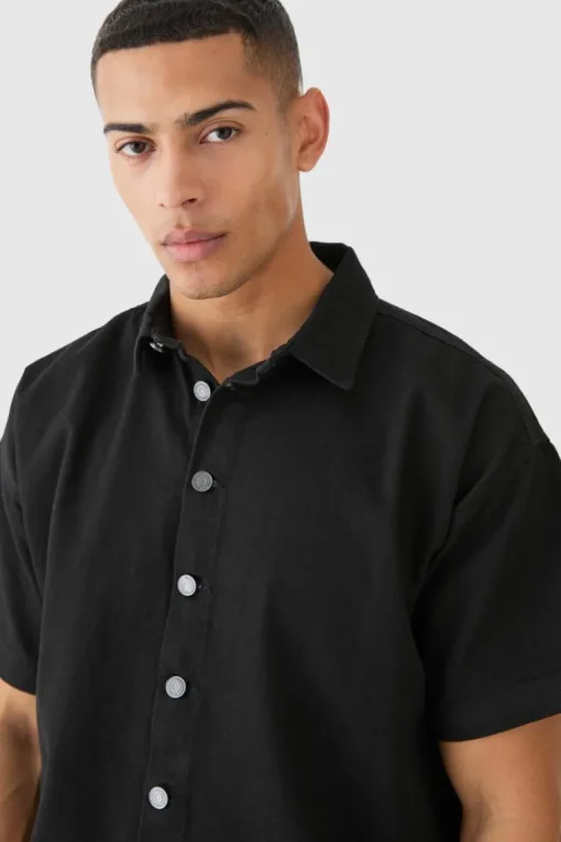 Short Sleeve Boxy Fit Denim Shirt
