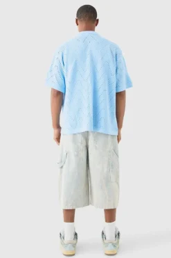 Short Sleeve Boxy Open Stitch Knitted Shirt