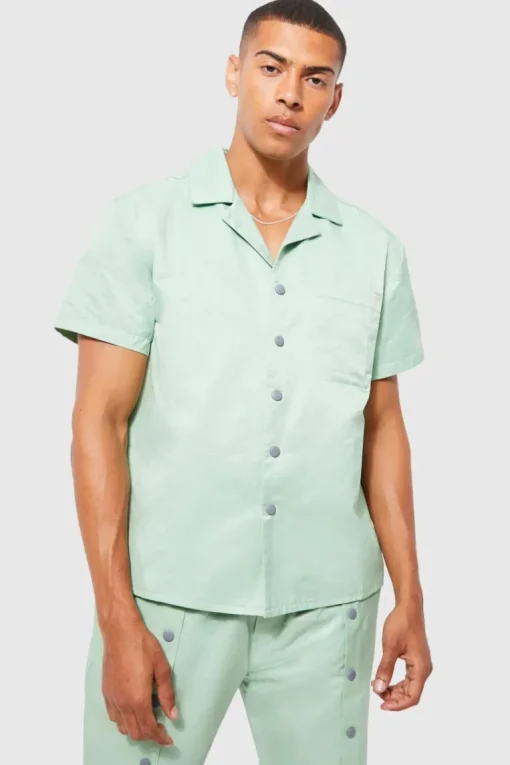 Short Sleeve Boxy Revere Popper Shirt