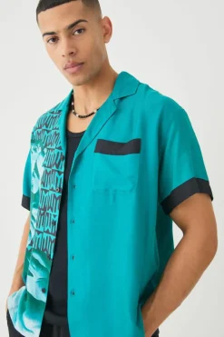 Short Sleeve Boxy Viscose Spliced Statue Shirt