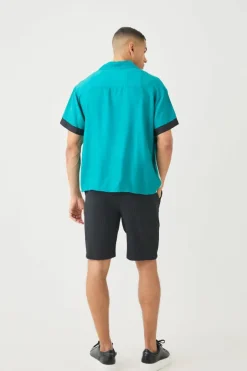 Short Sleeve Boxy Viscose Spliced Statue Shirt