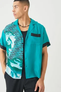 Short Sleeve Boxy Viscose Spliced Statue Shirt