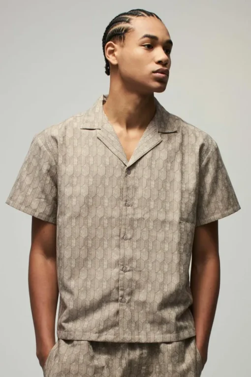 Short Sleeve Boxy Woven Smart Geo Set