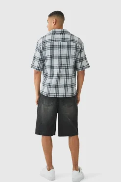 Short Sleeve Checked Oversized Shirt
