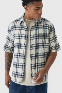 Short Sleeve Checked Oversized Shirt