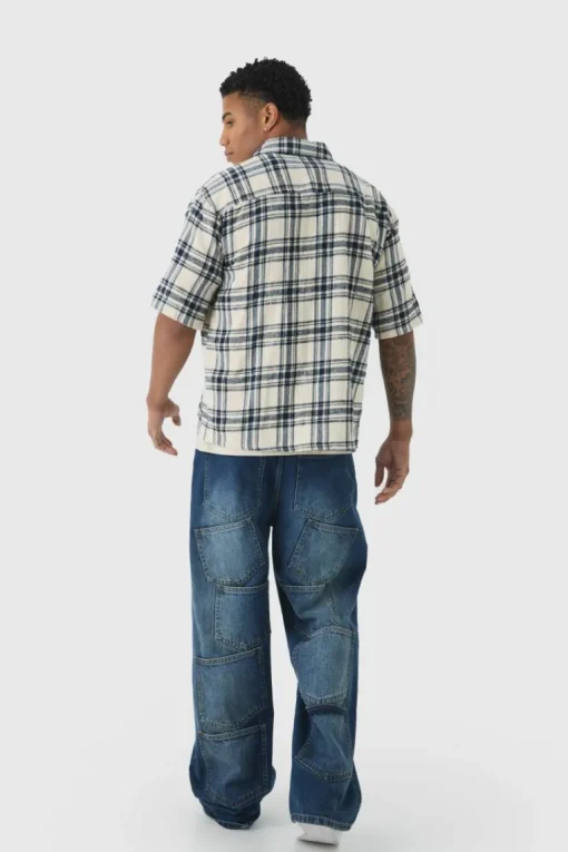 Short Sleeve Checked Oversized Shirt