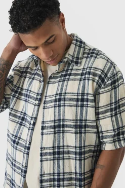 Short Sleeve Checked Oversized Shirt