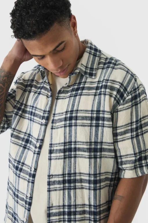 Short Sleeve Checked Oversized Shirt
