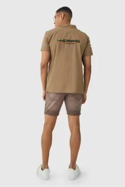 Short Sleeve Concealed Placket Moto Poplin Shirt