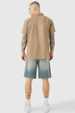 Short Sleeve Concealed Placket Moto Poplin Shirt