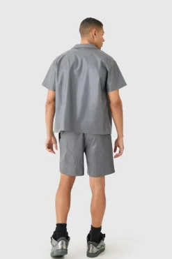 Short Sleeve Drop Revere Boxy Pu Embossed Shirt