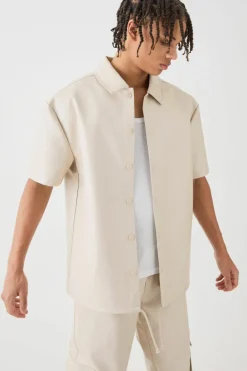 Short Sleeve Drop Shoulder Pu Overshirt & Cargo Trouser Set