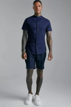 Short Sleeve Grandad Slim Fit Shirt