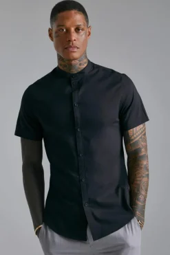 Short Sleeve Grandad Stretch Fit Shirt