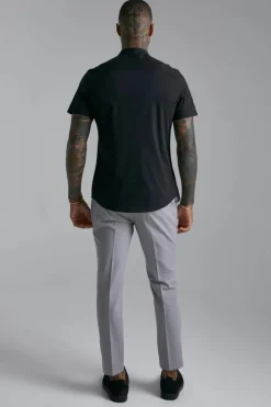 Short Sleeve Grandad Stretch Fit Shirt