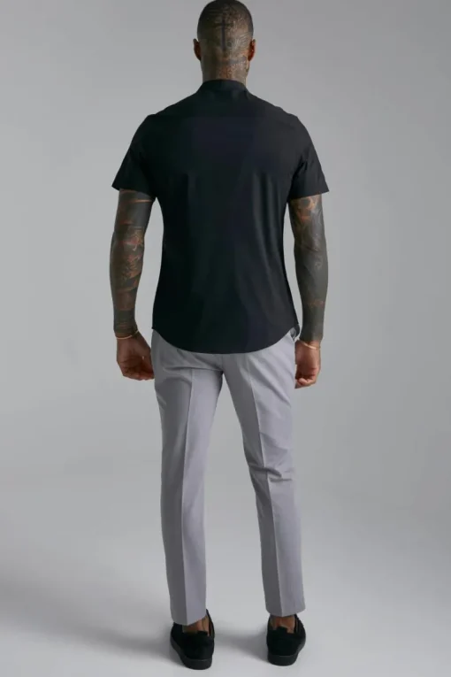 Short Sleeve Grandad Stretch Fit Shirt