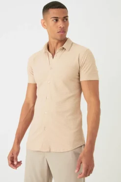 Short Sleeve Honeycomb Muscle Fit Shirt