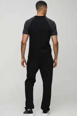 Short Sleeve Muscle Fit Raglan Colour Block Knit Polo