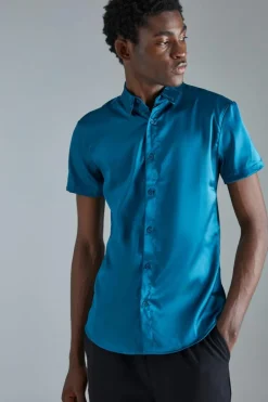 Short Sleeve Muscle Satin Shirt