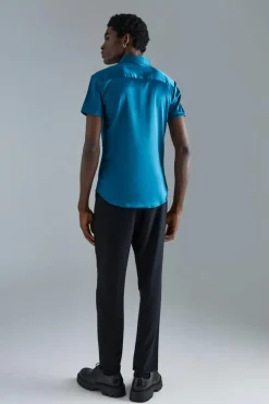 Short Sleeve Muscle Satin Shirt
