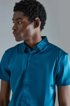 Short Sleeve Muscle Satin Shirt