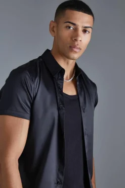 Short Sleeve Muscle Satin Shirt