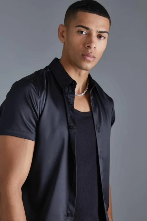 Short Sleeve Muscle Satin Shirt