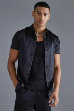Short Sleeve Muscle Satin Shirt