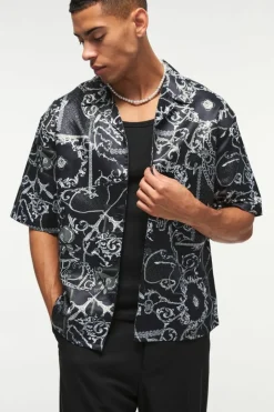 Short Sleeve Oversized Printed Revere Shirt