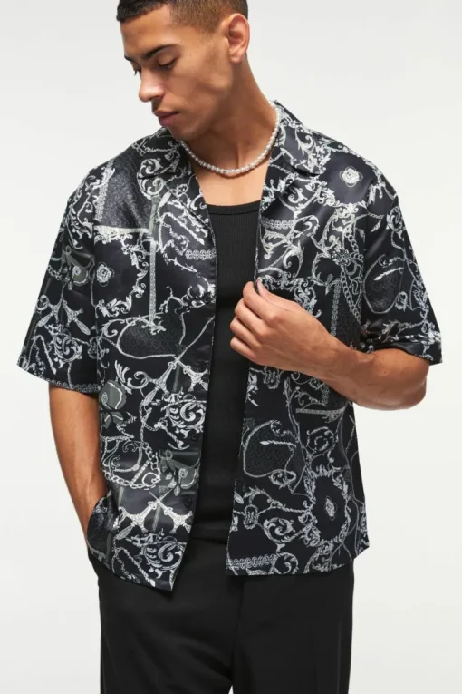 Short Sleeve Oversized Printed Revere Shirt