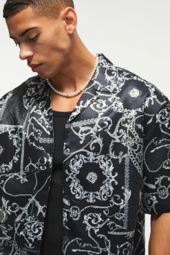 Short Sleeve Oversized Printed Revere Shirt