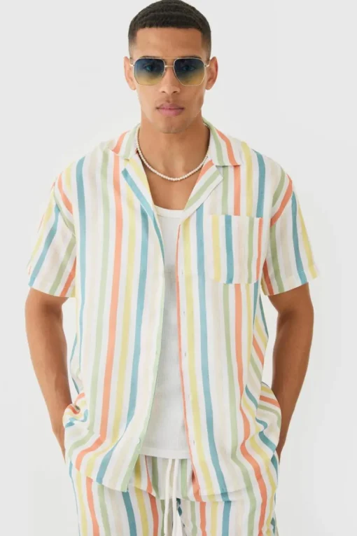 Short Sleeve Oversized Revere Stripe Set