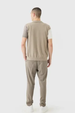 Short Sleeve Revere Colour Block Knitted Shirt