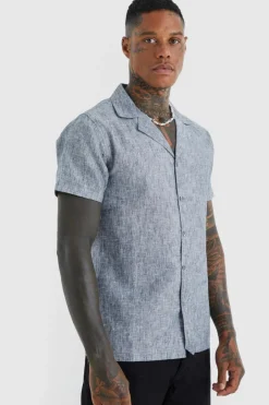 Short Sleeve Revere Linen Look Shirt