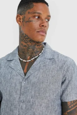 Short Sleeve Revere Linen Look Shirt
