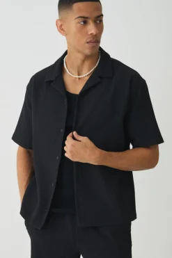 Short Sleeve Revere Oversized Pleated Shirt